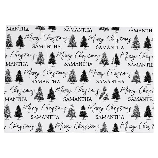 Kerstzwart-witte Kerstmis Rustige pineboom Groot Cadeauzakje (Achterkant)