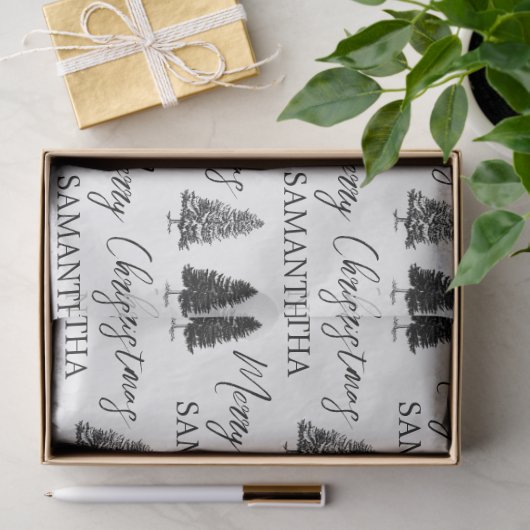 Kerstzwart-witte Kerstmis Rustige pineboom Tissuepapier (Geschenk)