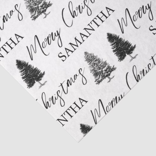 Kerstzwart-witte Kerstmis Rustige pineboom Tissuepapier (Detail)