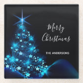 Kerstzwarte blauwe moderne garnaal naam glazen onderzetter (Voorkant)