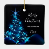 Kerstzwarte blauwe wandelboomnaam keramisch ornament (Achterkant)