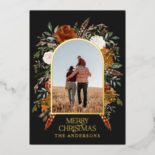 Kerstzwarte boog florale foto elegant rustige folie feestdagenkaart