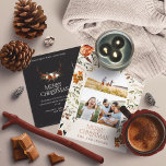 Kerstzwarte botanische elegante staart 3 foto folie feestdagen briefkaart<br><div class="desc">Natuurlijke crème,  zwart,  terracotta en sage groene florale botanische elegant floral 3,  foto Merry kerstvakantie-kaart. Real folie gold,  Silver en roos gold typografie detailleert.</div>