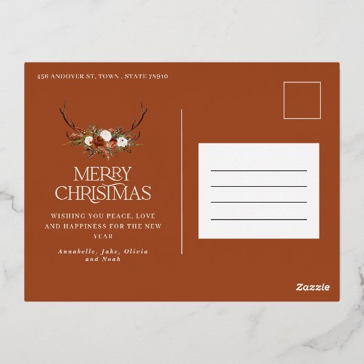 Kerstzwarte botanische elegante staart 3 foto folie feestdagen briefkaart (Achterkant)