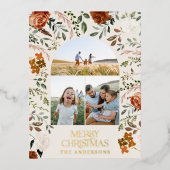 Kerstzwarte botanische elegante staart 3 foto folie feestdagen briefkaart (Voorkant)