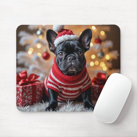 Kerstzwarte Bulldog Muismat (Met muis)