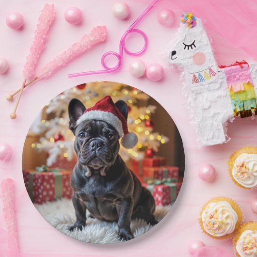 Kerstzwarte Bulldog Papieren Bordje (Feest)