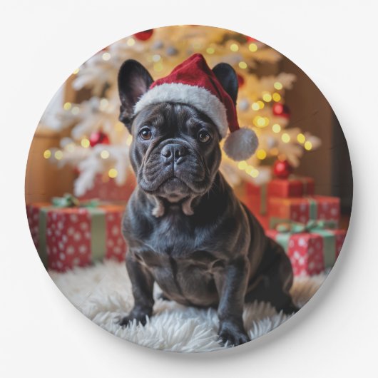 Kerstzwarte Bulldog Papieren Bordje (Voorkant)