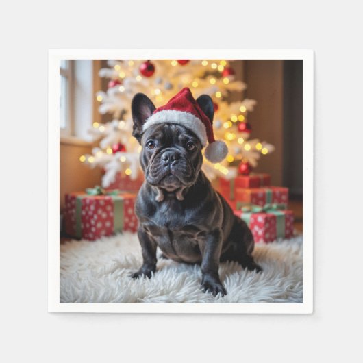 Kerstzwarte Bulldog Servet (Voorkant)