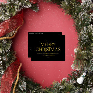 Kerstzwarte elegante moderne, minimale typografie folie feestdagen briefkaart