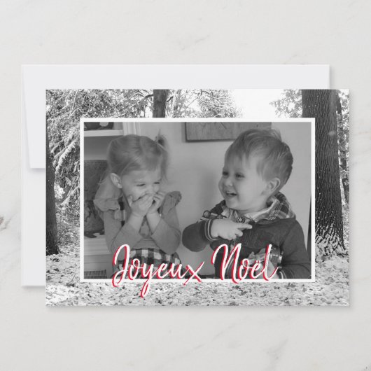 Kerstzwarte en witte fotokaart Joyeux Noël (Voorkant)