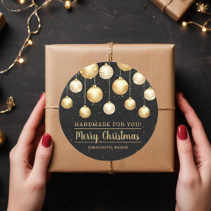 Kerstzwarte goudhandheld voor u ronde sticker