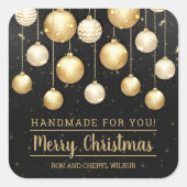 Kerstzwarte goudhandheld voor u vierkante sticker (Voorkant)