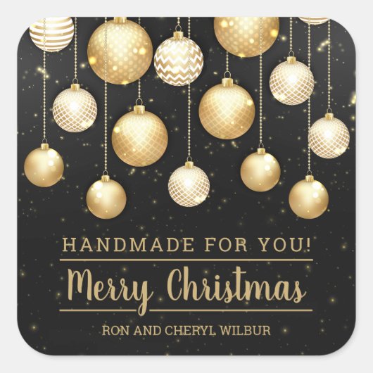 Kerstzwarte goudhandheld voor u vierkante sticker (Voorkant)
