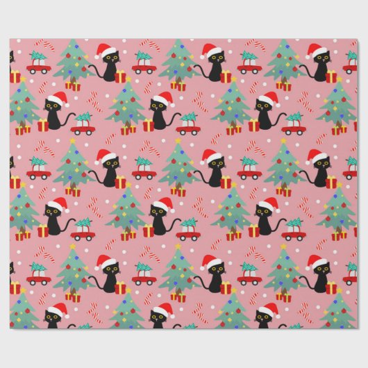 Kerstzwarte kat cadeaupapier (Vlak)