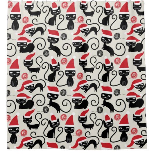 Kerstzwarte kat douchegordijn (Voorkant)