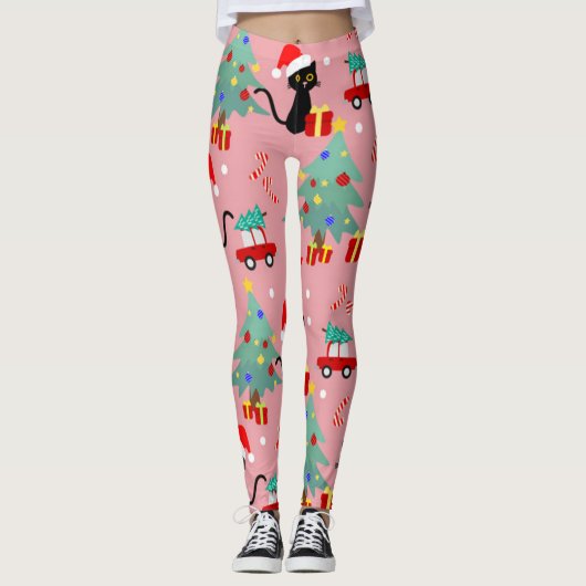 Kerstzwarte kat leggings (Voorkant)