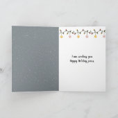 Kerstzwarte kat op een besneeuwd hek kaart (Binnen)