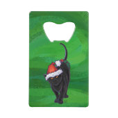 Kerstzwarte kat op groen creditkaart flessenopener (Voorkant)