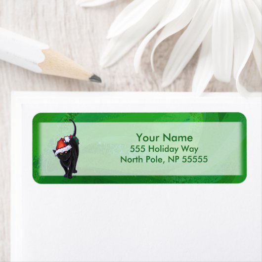 Kerstzwarte kat op groen etiket (Insitu)