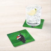 Kerstzwarte kat op groen kartonnen onderzetters (Insitu)