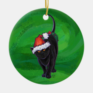 Kerstzwarte kat op groen keramisch ornament