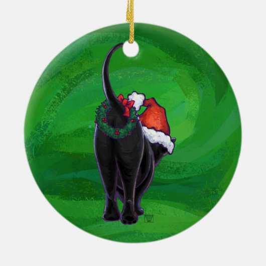 Kerstzwarte kat op groen keramisch ornament (Achterkant)