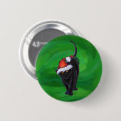 Kerstzwarte kat op groen ronde button 5,7 cm (Voorkant /achterkant)
