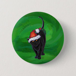 Kerstzwarte kat op groen ronde button 5,7 cm