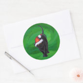 Kerstzwarte kat op groen ronde sticker (Envelop)