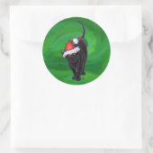 Kerstzwarte kat op groen ronde sticker (Tas)