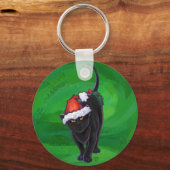 Kerstzwarte kat op groen sleutelhanger (Voorkant)