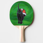Kerstzwarte kat op groen tafeltennisbatje (Achterkant)
