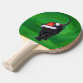 Kerstzwarte kat op groen tafeltennisbatje (Voorkant Gekanteld)