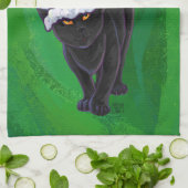 Kerstzwarte kat op groen theedoek (Gevouwen)