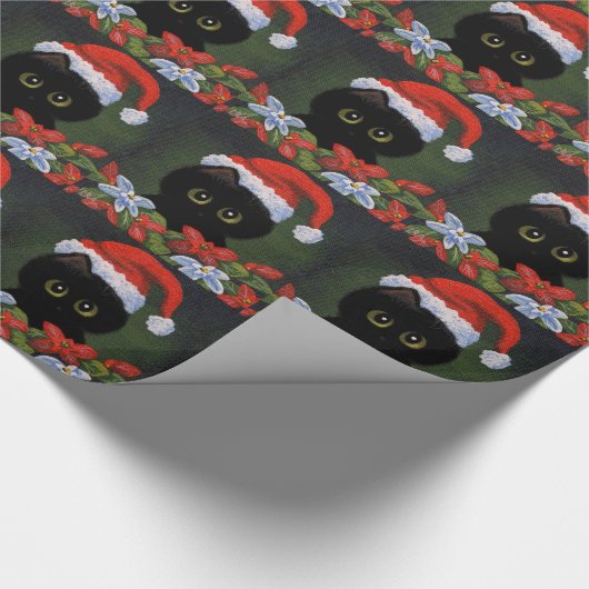 Kerstzwarte kat Santa Claus Funny Creationarts Cadeaupapier (Hoek)