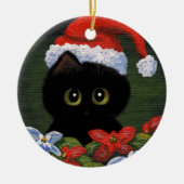 Kerstzwarte kat Santa Claus Funny Creationarts Keramisch Ornament (Voorkant)
