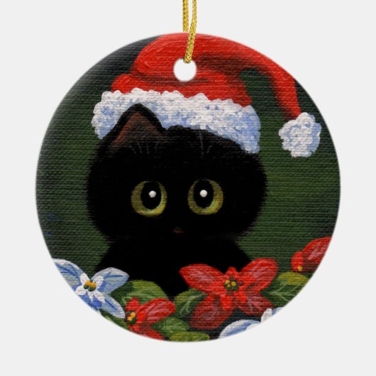 Kerstzwarte kat Santa Claus Funny Creationarts Keramisch Ornament (Voorkant)