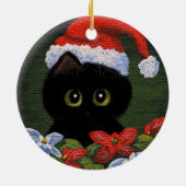 Kerstzwarte kat Santa Claus Funny Creationarts Keramisch Ornament (Achterkant)