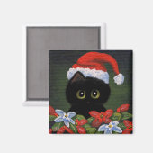 Kerstzwarte kat Santa Claus Funny Creationarts Magneet (Voorkant / Achterkant)