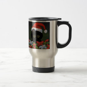 Kerstzwarte kat Santa Claus Funny Creationarts Reisbeker