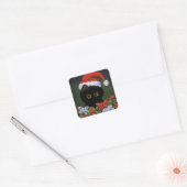 Kerstzwarte kat Santa Claus Funny Creationarts Vierkante Sticker (Envelop)