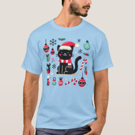 Kerstzwarte kat t-shirt