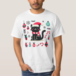 Kerstzwarte kat t-shirt
