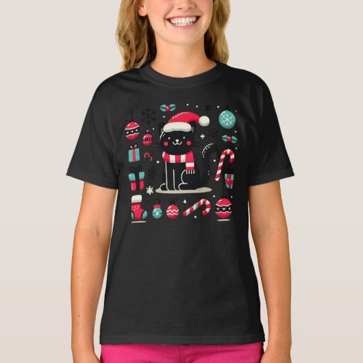 Kerstzwarte kat t-shirt (Voorkant)