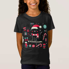 Kerstzwarte kat t-shirt