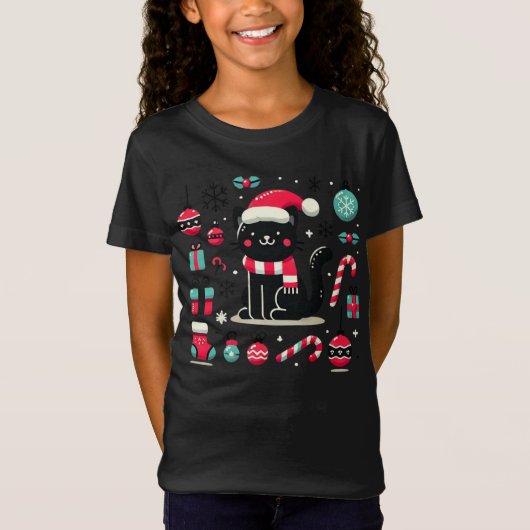 Kerstzwarte kat t-shirt (Voorkant)