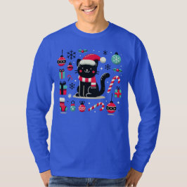 Kerstzwarte kat t-shirt