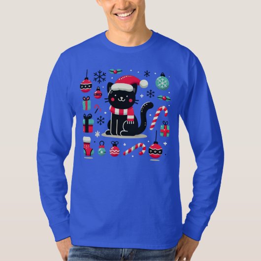 Kerstzwarte kat t-shirt (Voorkant)
