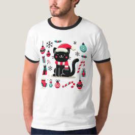 Kerstzwarte kat t-shirt